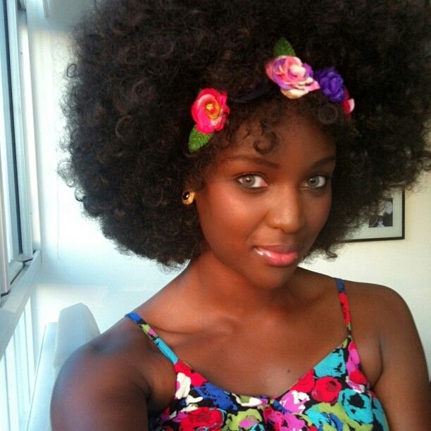 Woman Black Afro Natural Hair Flower Crown Beautiful Woman of Color