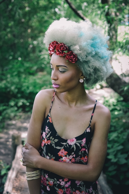 Woman Black Afro Natural Hair Flower Crown Beautiful Woman of Color