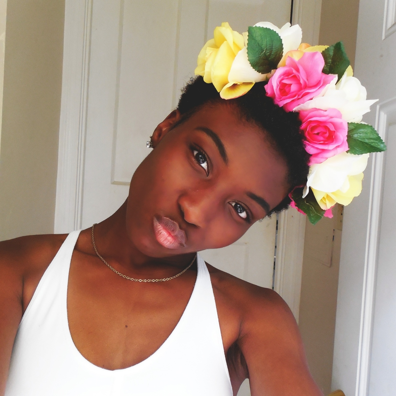 Woman Black Afro Natural Hair Flower Crown Beautiful Woman of Color