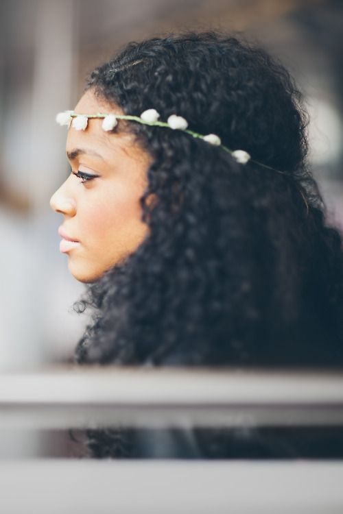 Woman Black Afro Natural Hair Flower Crown Beautiful Woman of Color