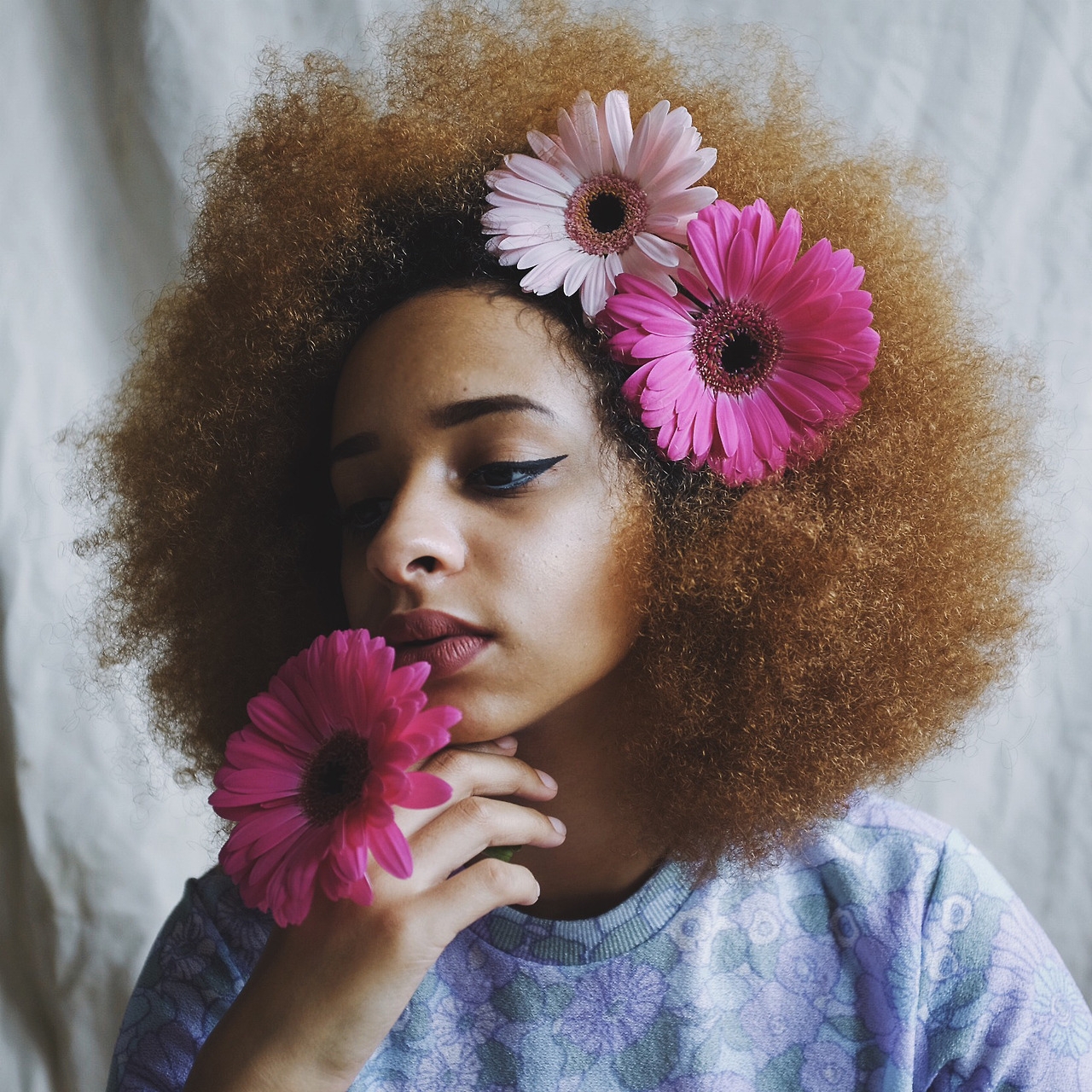 Woman Black Afro Natural Hair Flower Crown Beautiful Woman of Color