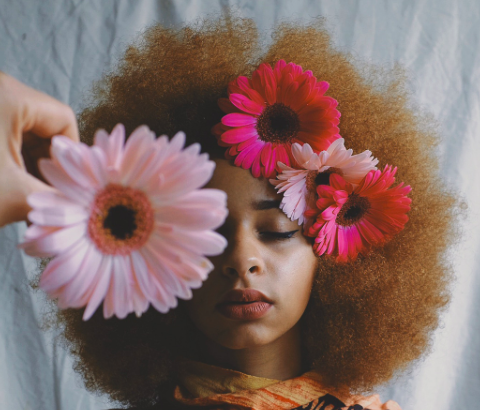 Woman Black Afro Natural Hair Flower Crown Beautiful Woman of Color