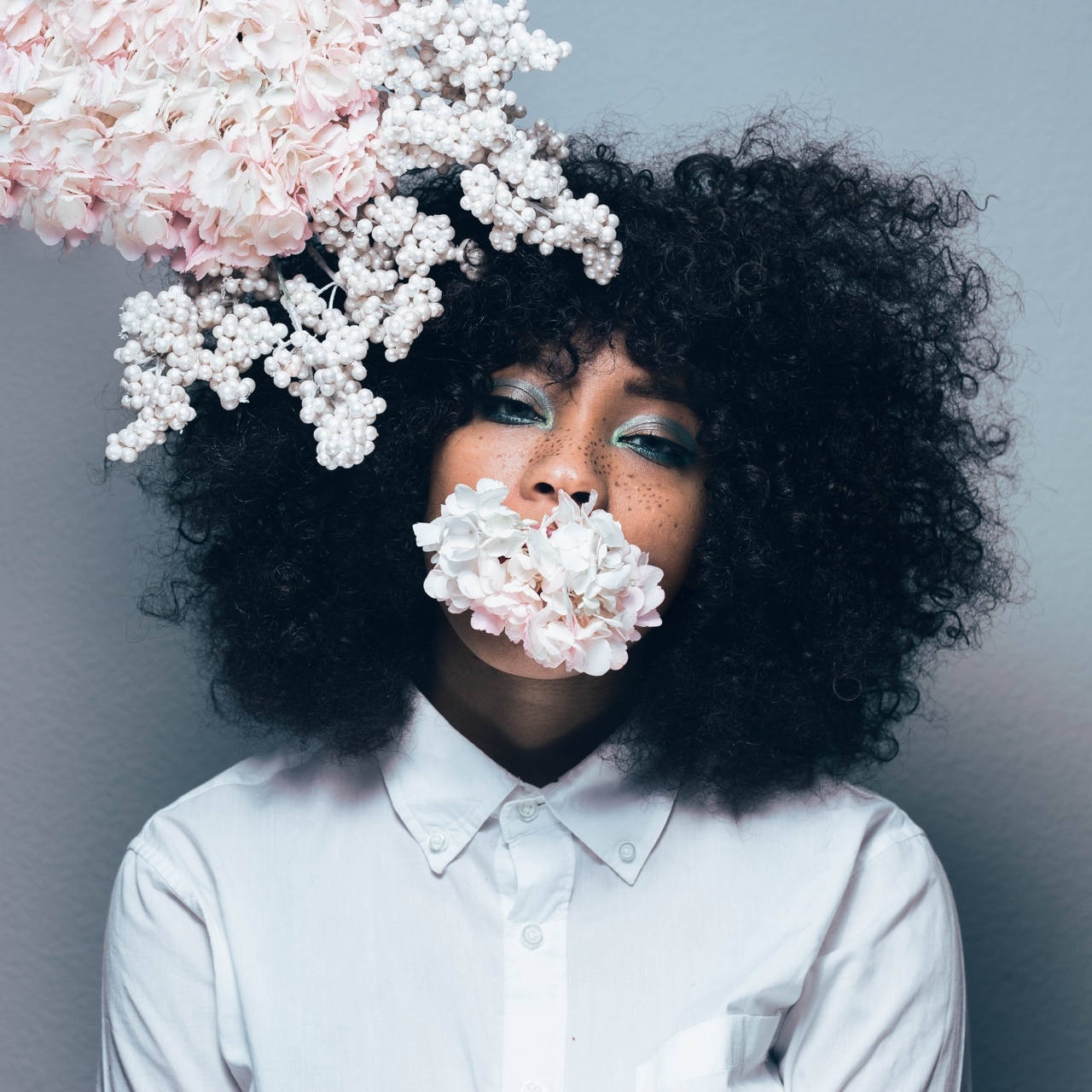 Woman Black Afro Natural Hair Flower Crown Beautiful Woman of Color