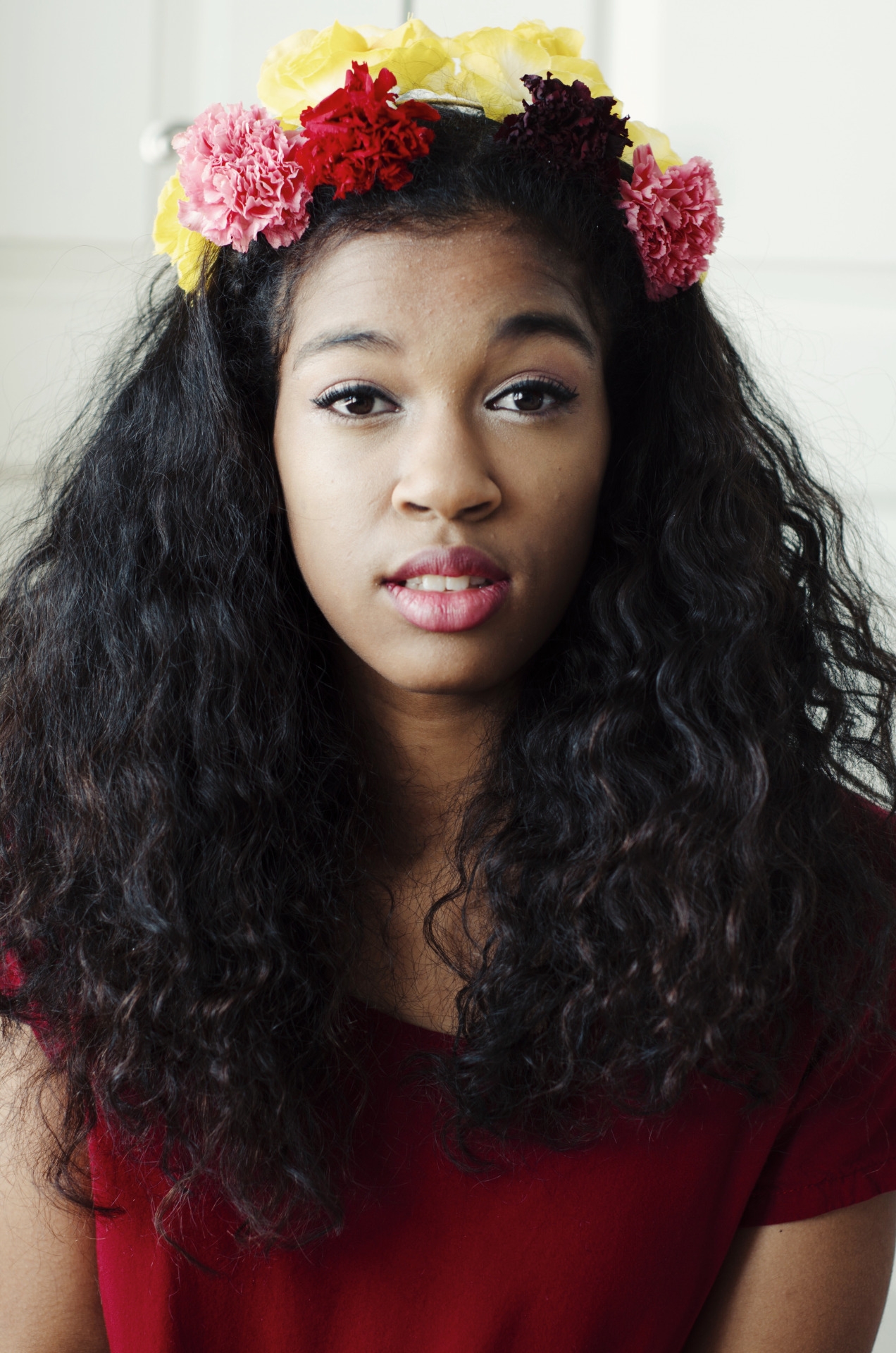 Woman Black Afro Natural Hair Flower Crown Beautiful Woman of Color