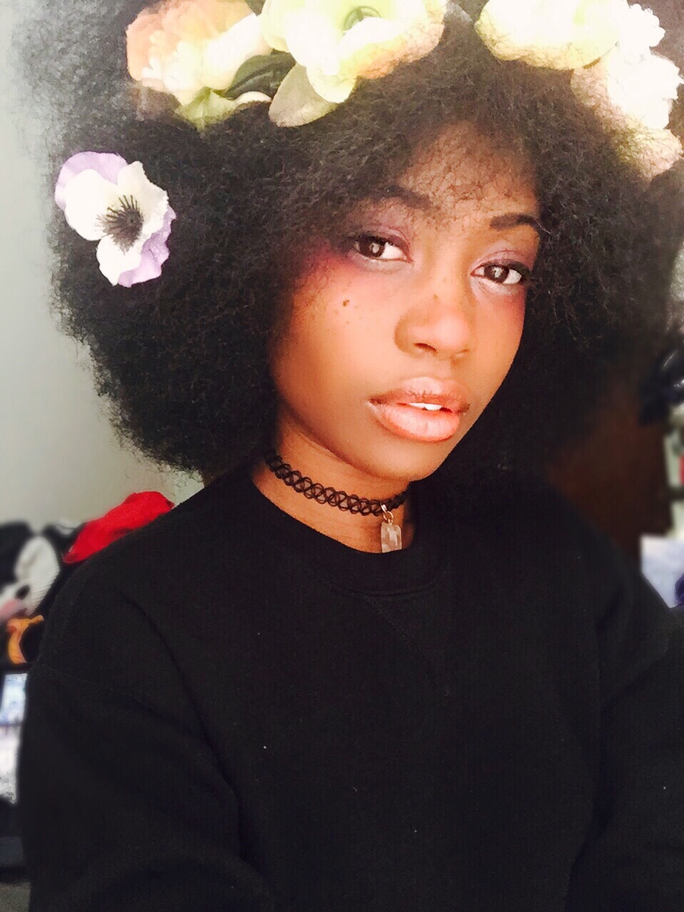 Woman Black Afro Natural Hair Flower Crown Beautiful Woman of Color