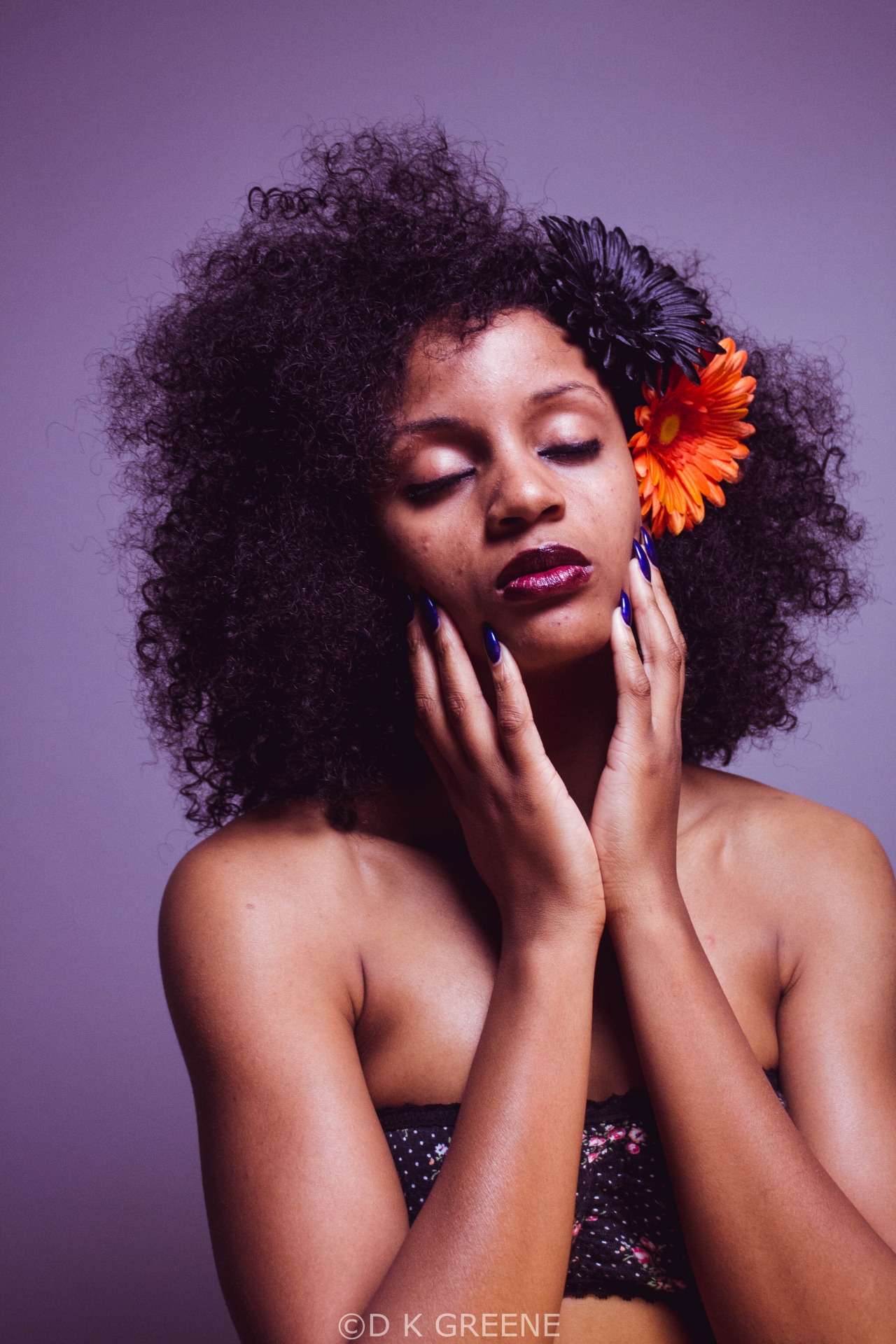 Woman Black Afro Natural Hair Flower Crown Beautiful Woman of Color