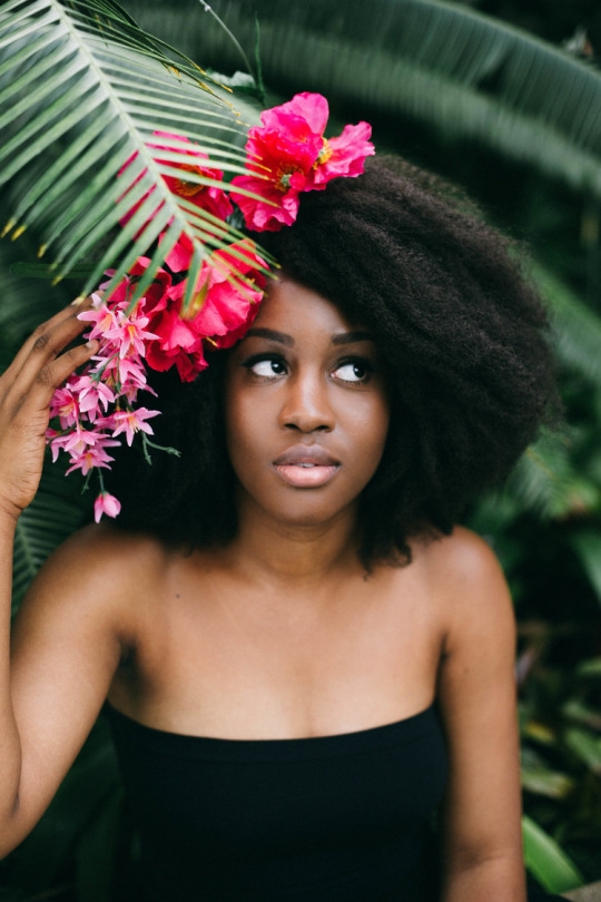 Woman Black Afro Natural Hair Flower Crown Beautiful Woman of Color