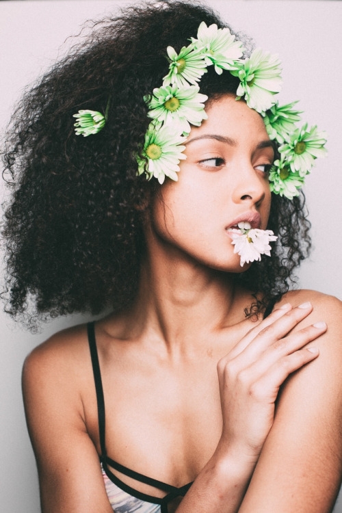 Woman Black Afro Natural Hair Flower Crown Beautiful Woman of Color