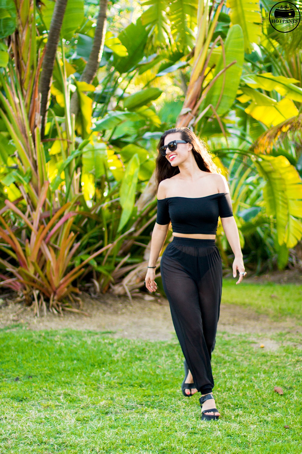 Girl in Black Underwear Crop Top Curvy Midriff