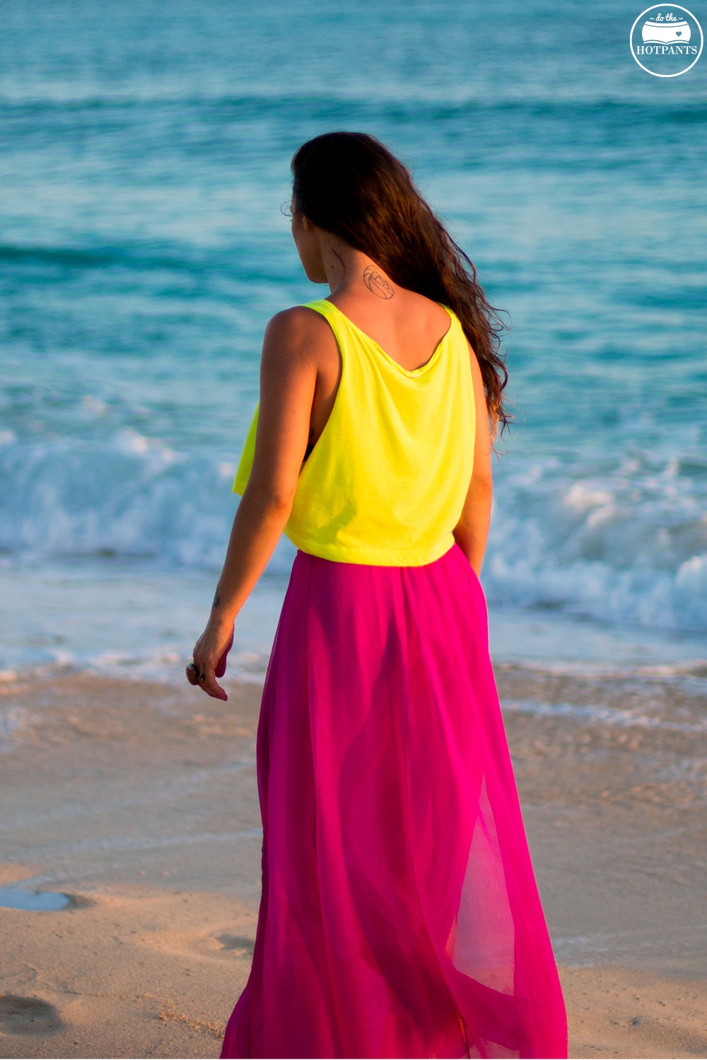 American Apparel Neon Crop Top  Orange Lipstick Tan Curvy Woman