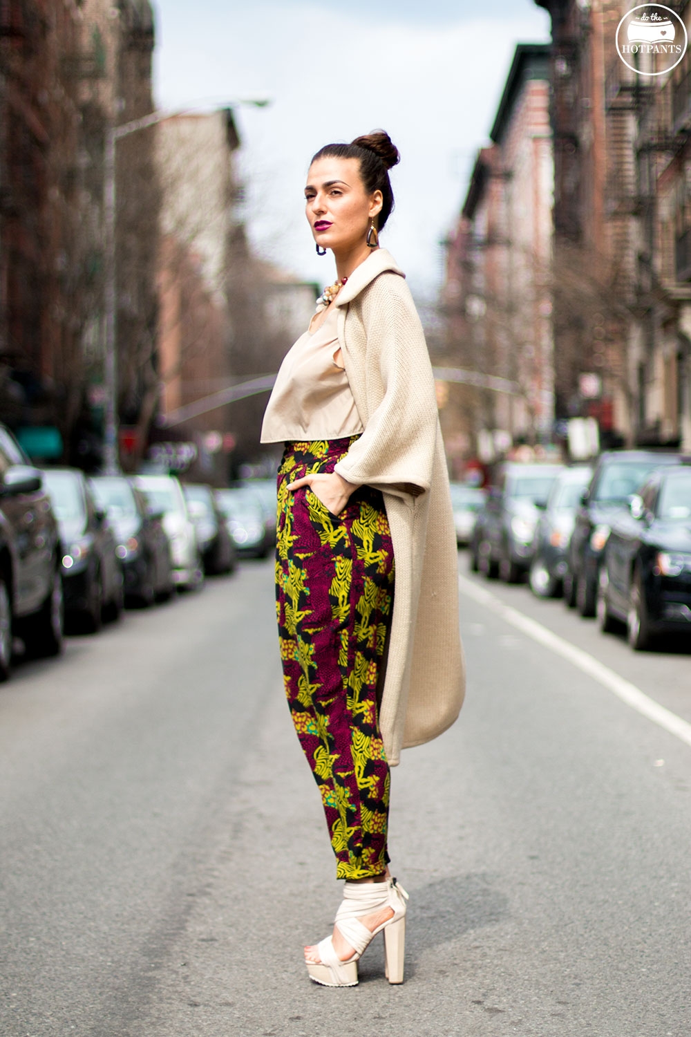 Purple Lipstick Long Hair Blogger Bun Updo Topknot Crop Top