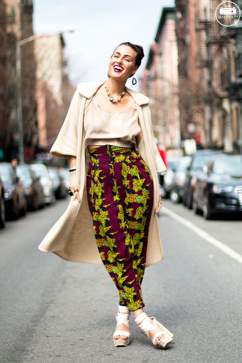 Purple Lipstick Long Hair Blogger Bun Updo Topknot Crop Top