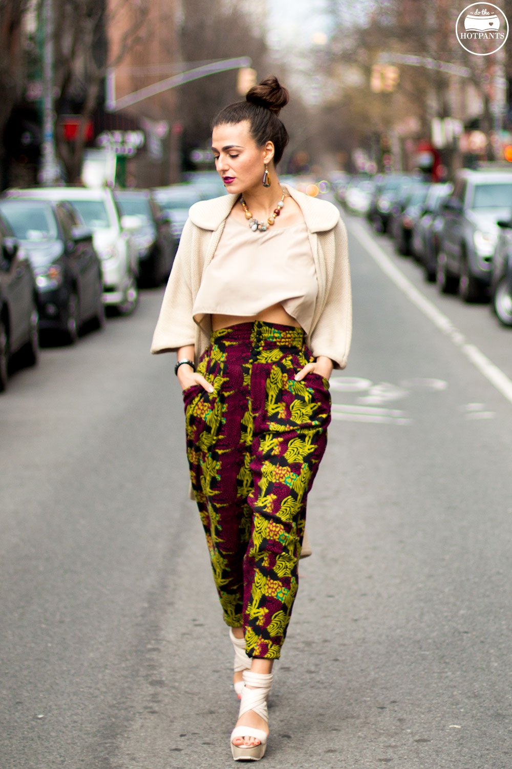 Purple Lipstick Long Hair Blogger Bun Updo Topknot Crop Top