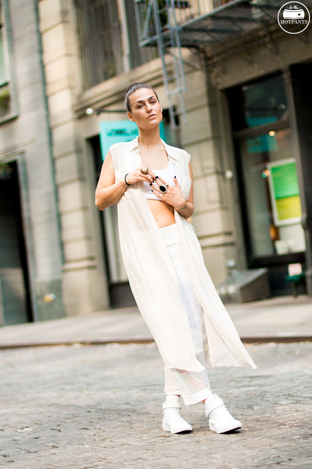 Nude All Natural Makeup Updo Bun All White Outfit