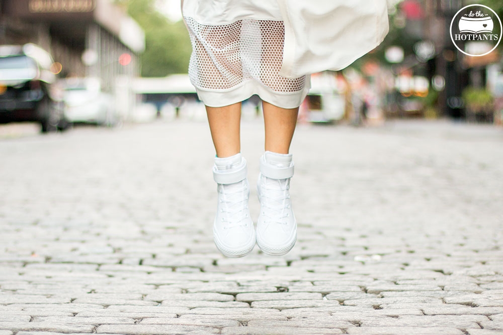 Nude All Natural Makeup Updo Bun All White Outfit