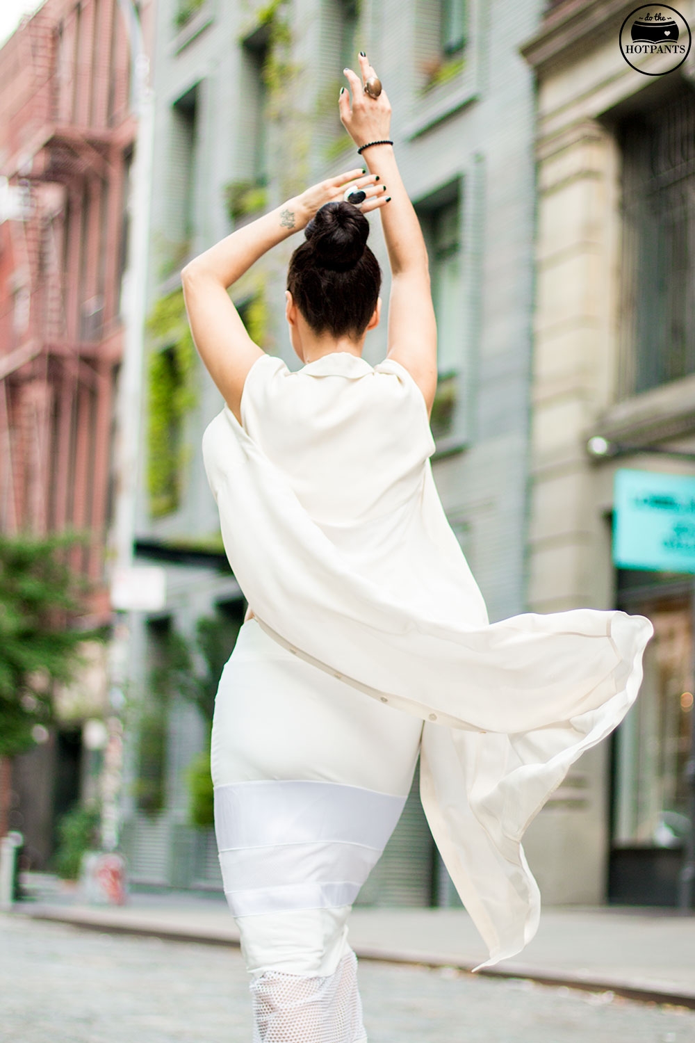 Nude All Natural Makeup Updo Bun All White Outfit