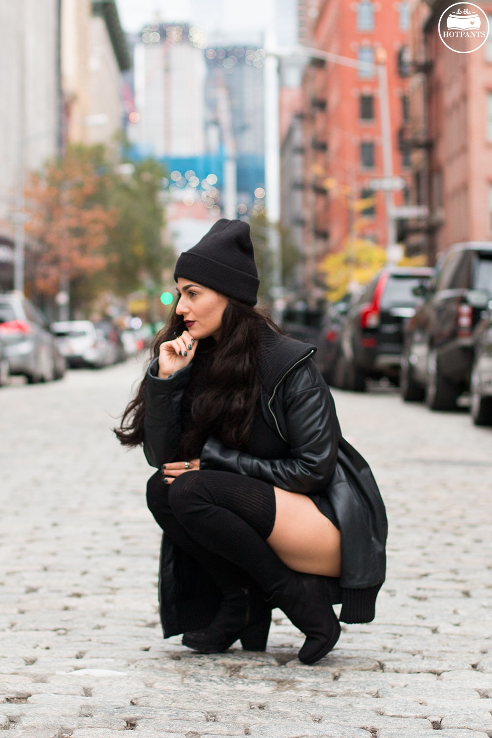 Do The Hotpants Dana Suchow Goth Outfit Black Beanie Thigh High Socks Crop  Top Black Leather JacketIMG_5372 - Do The Hotpants