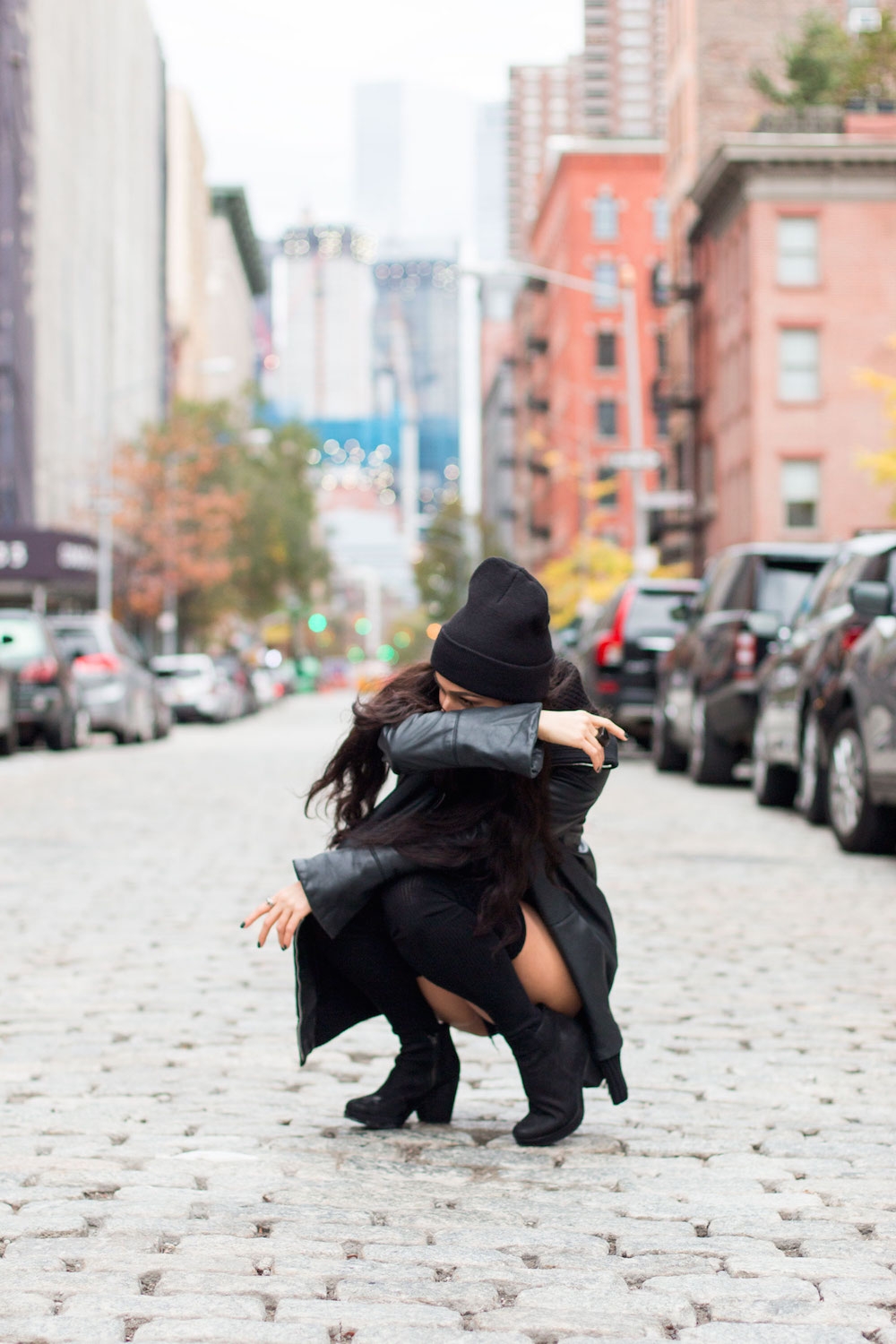 Do The Hotpants Dana Suchow Goth Outfit Black Beanie Thigh High Socks Crop Top Black Leather JacketIMG_5375