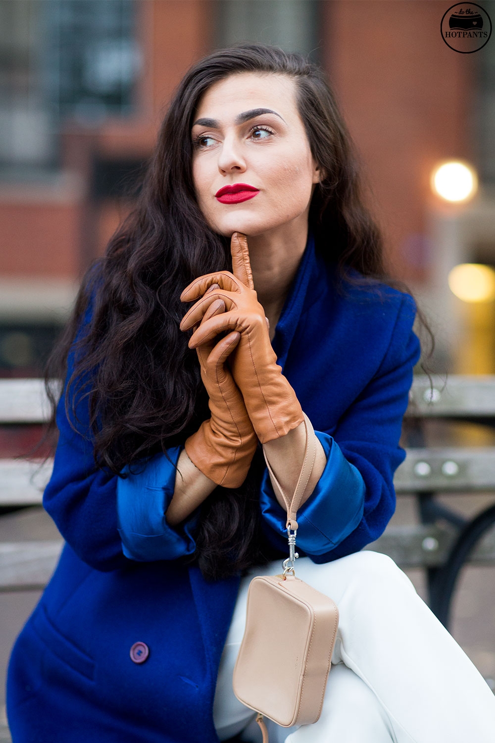 Do The Hotpants Dana Suchow White Jumpsuit Navu Blue Peacoat Trench Coat Jacket Red Lipstick Long Hair Woman MJJ_9817