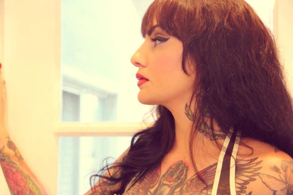 Young Curvy Woman Hipster Tattoos Goth Art Beautiful Chicana