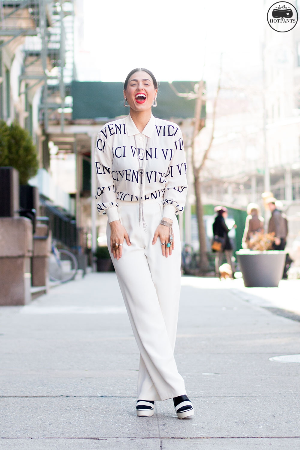 Do The Hotpants Dana Suchow All White Outfit White Pants Pulled Back Long Hair Shoes with Socks Spring Fashion IMG_7510