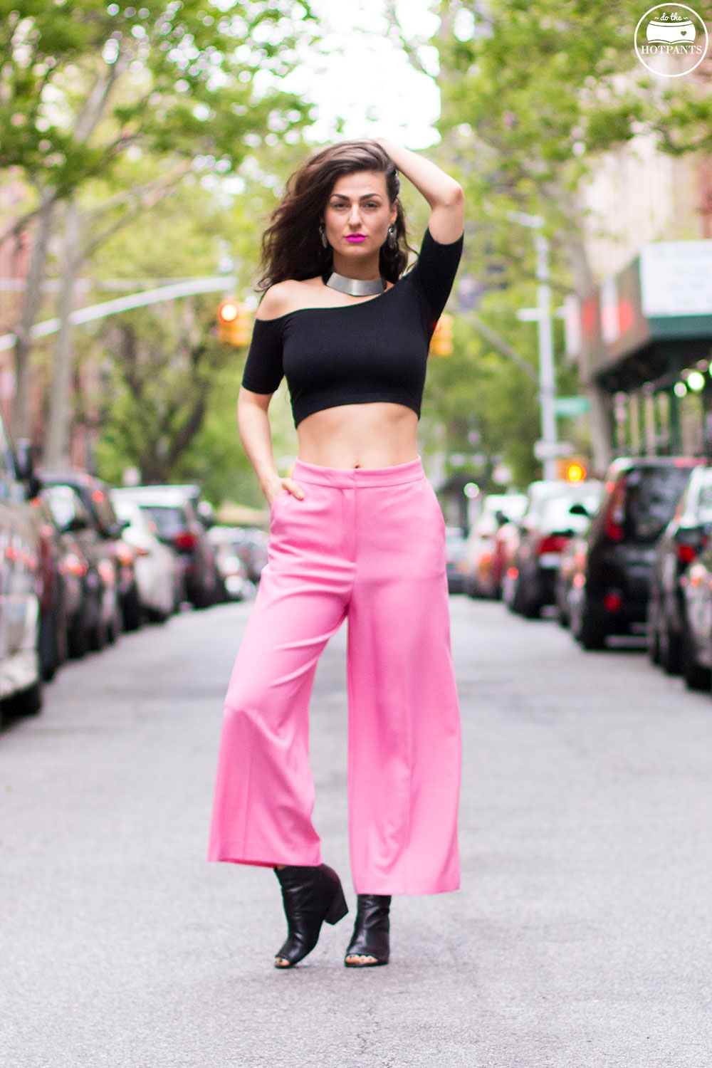 Hot Pink Blazer & Black Sequin Pants Outfit