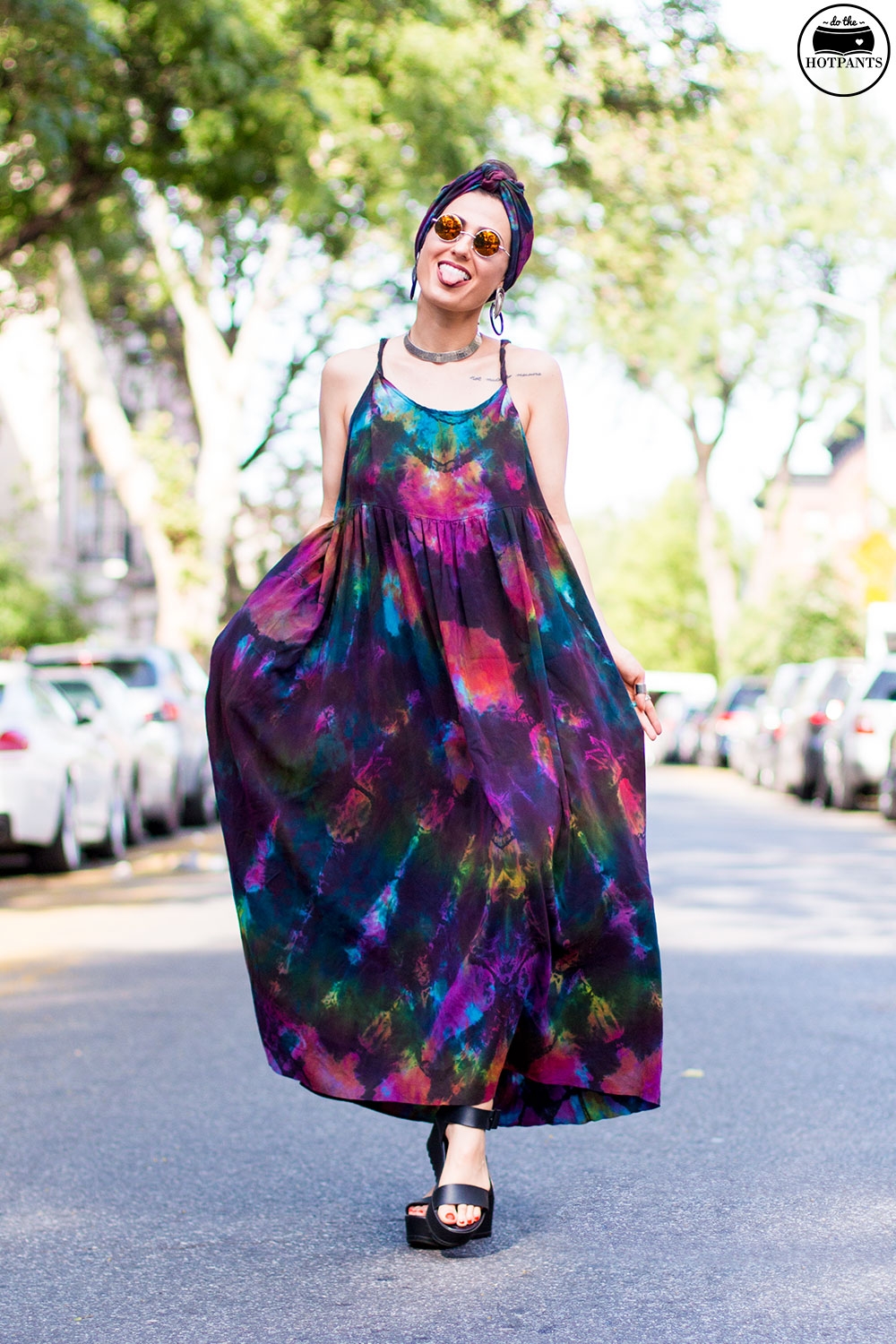 Do The Hotpants Dana Suchow Tie Dye Dress Maxi Flowy Summer Dress Tiedye Headwrap Turban Fashion IMG_9721