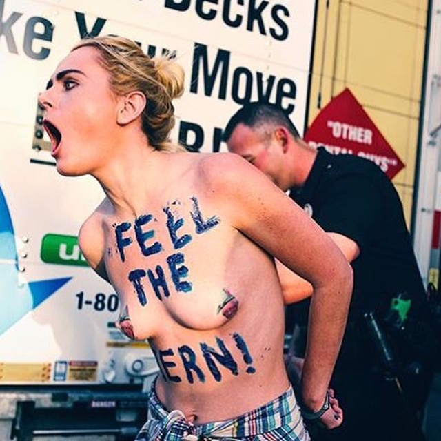 Free The Nipple Feminism Topless Women Protesting Feminist Feel The Bern Bernie Sanders 1