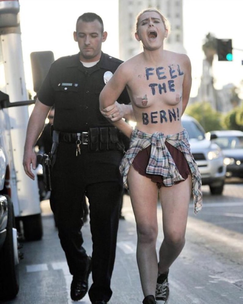 Free The Nipple Feminism Topless Women Protesting Feminist Feel The Bern Bernie Sanders